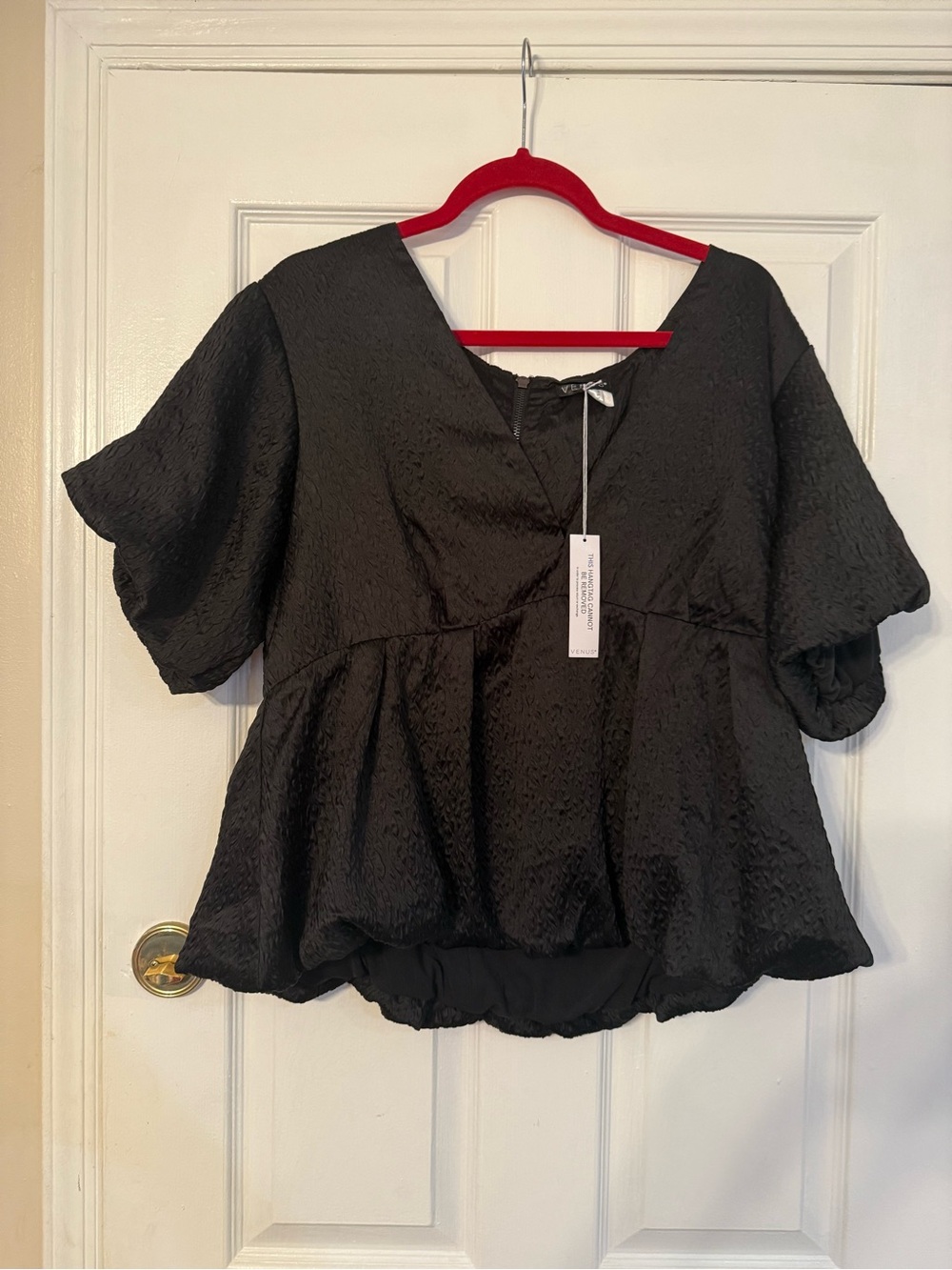 VENUS Black Textured Peplum Blouse